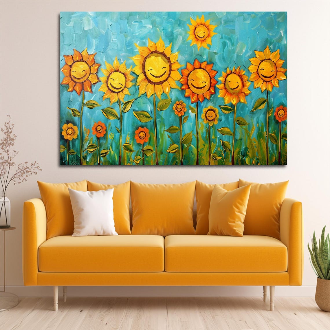 Smiling Sunflower Faces Whimsical Nursery Kids Room Art Poster - Image 2