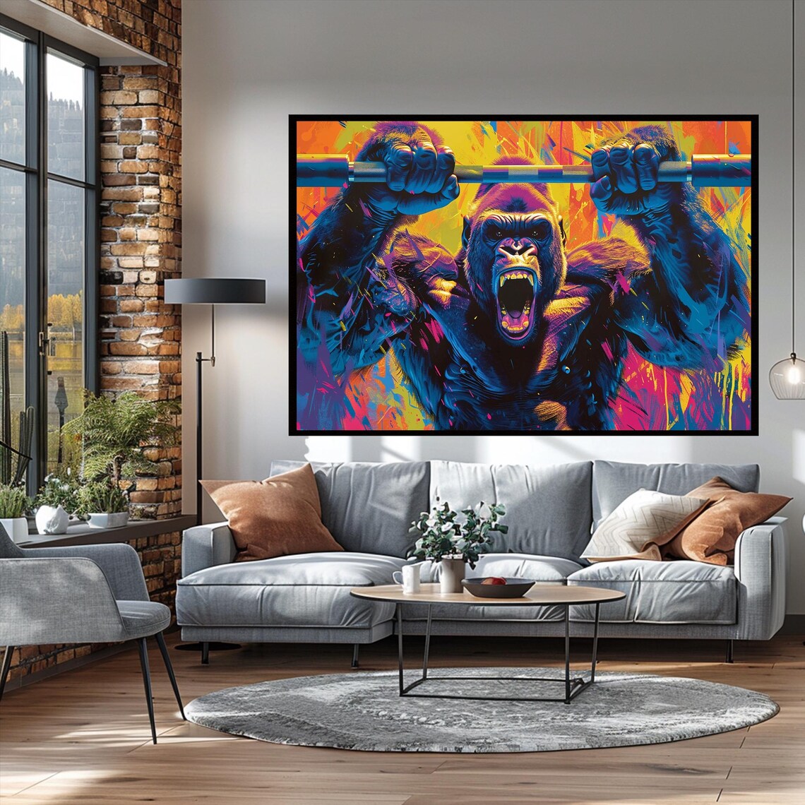Gorilla Overhead Barbell Lift Neon Pop Art Gym Motivation Poster - Image 3