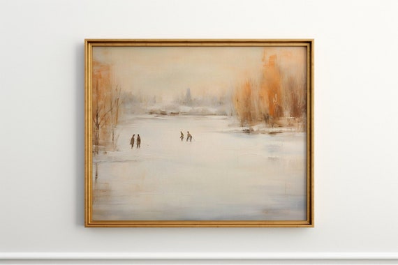 Winters Whisper Figures On Ice, Antique Print