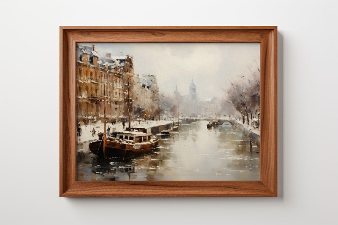 Winters Embrace On The River Antique Print