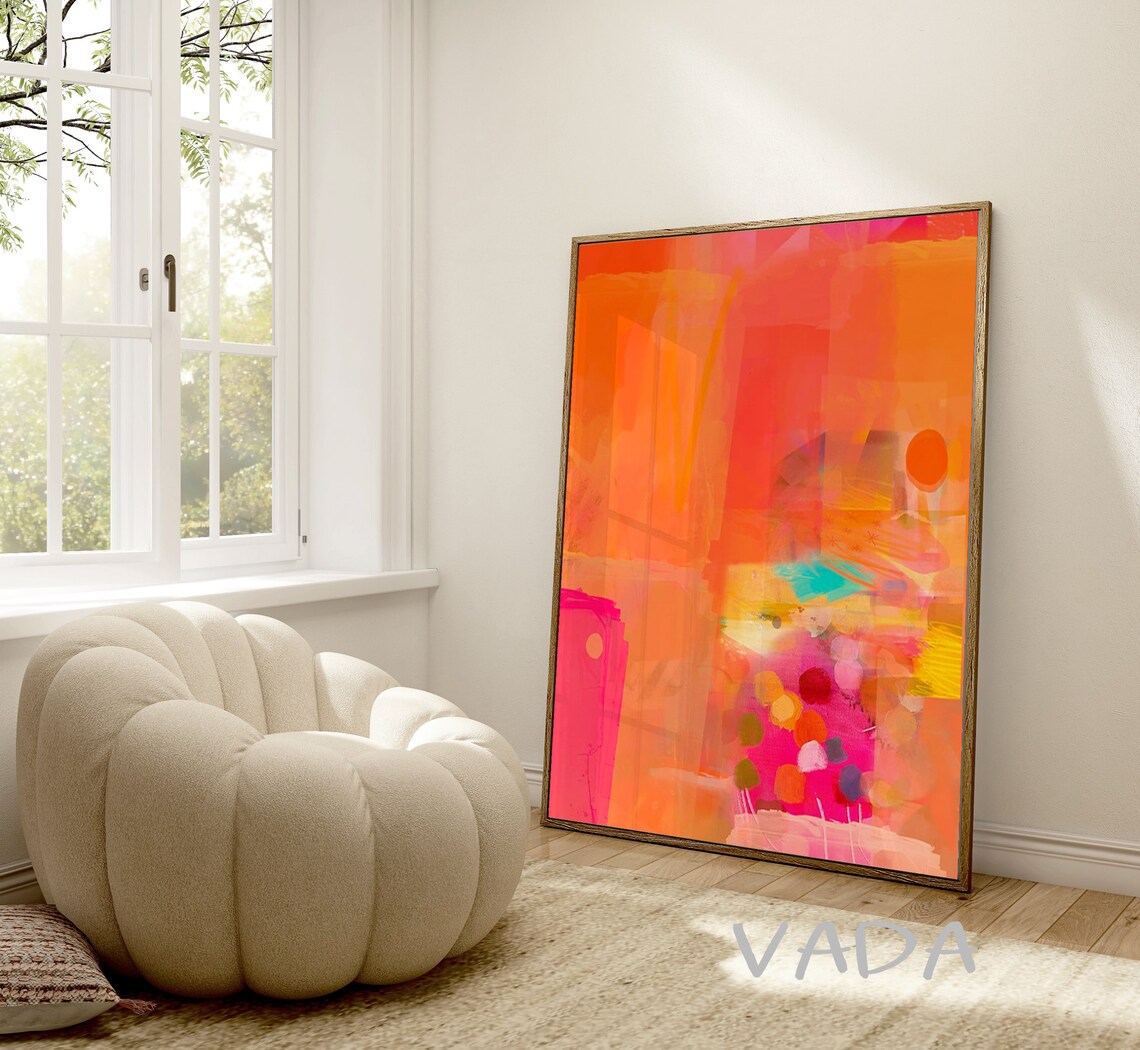 Bright Orange and Hot Pink Abstract Art Print