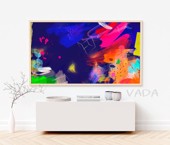 Frame TV Colorful Bright Blue Abstract Art Print