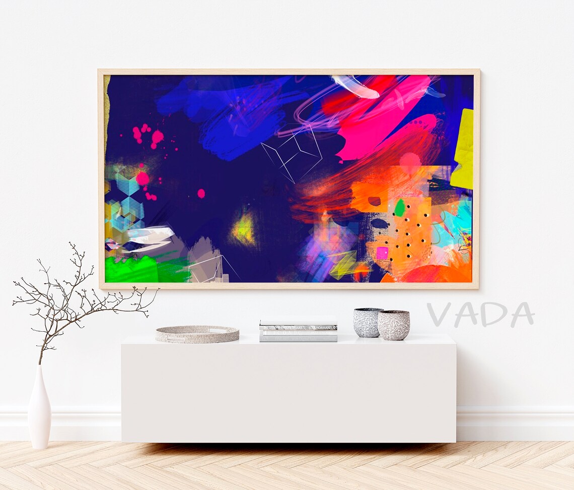 Frame TV Colorful Bright Blue Abstract Art Print