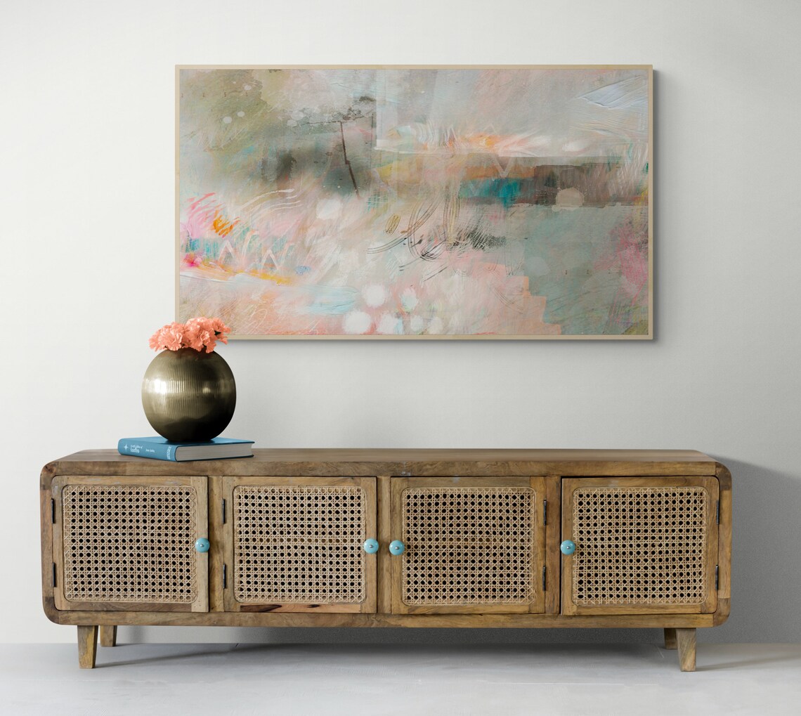 Pastel Abstract Painting Art Print, TV Frame Decor - Image 2