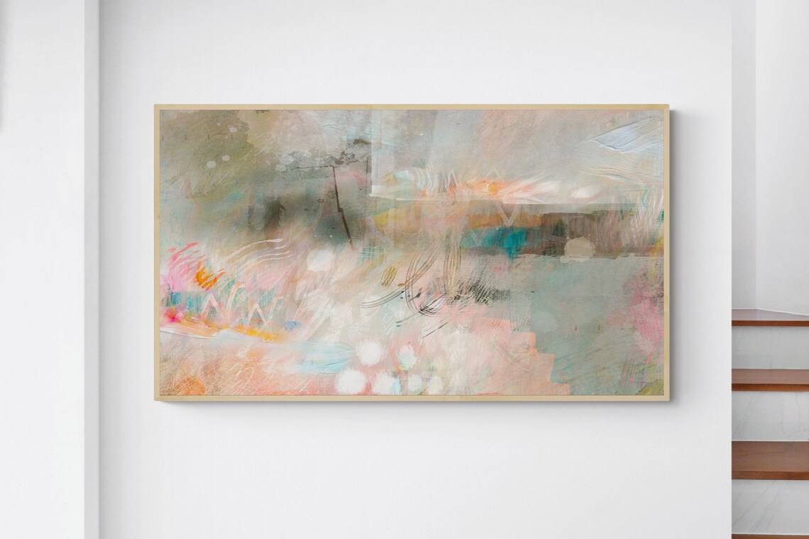 Pastel Abstract Painting Art Print, TV Frame Decor - Image 4