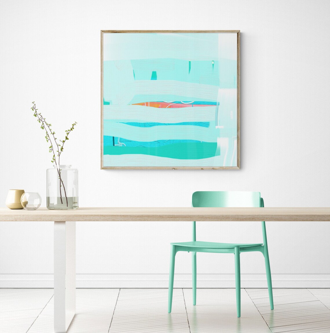 Teal Blue Abstract Minimalist Home Wall Art Print - Image 4