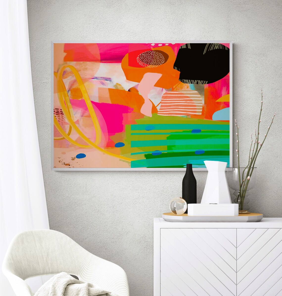Abstract Green Orange Art Print, Modern Decor - Image 2