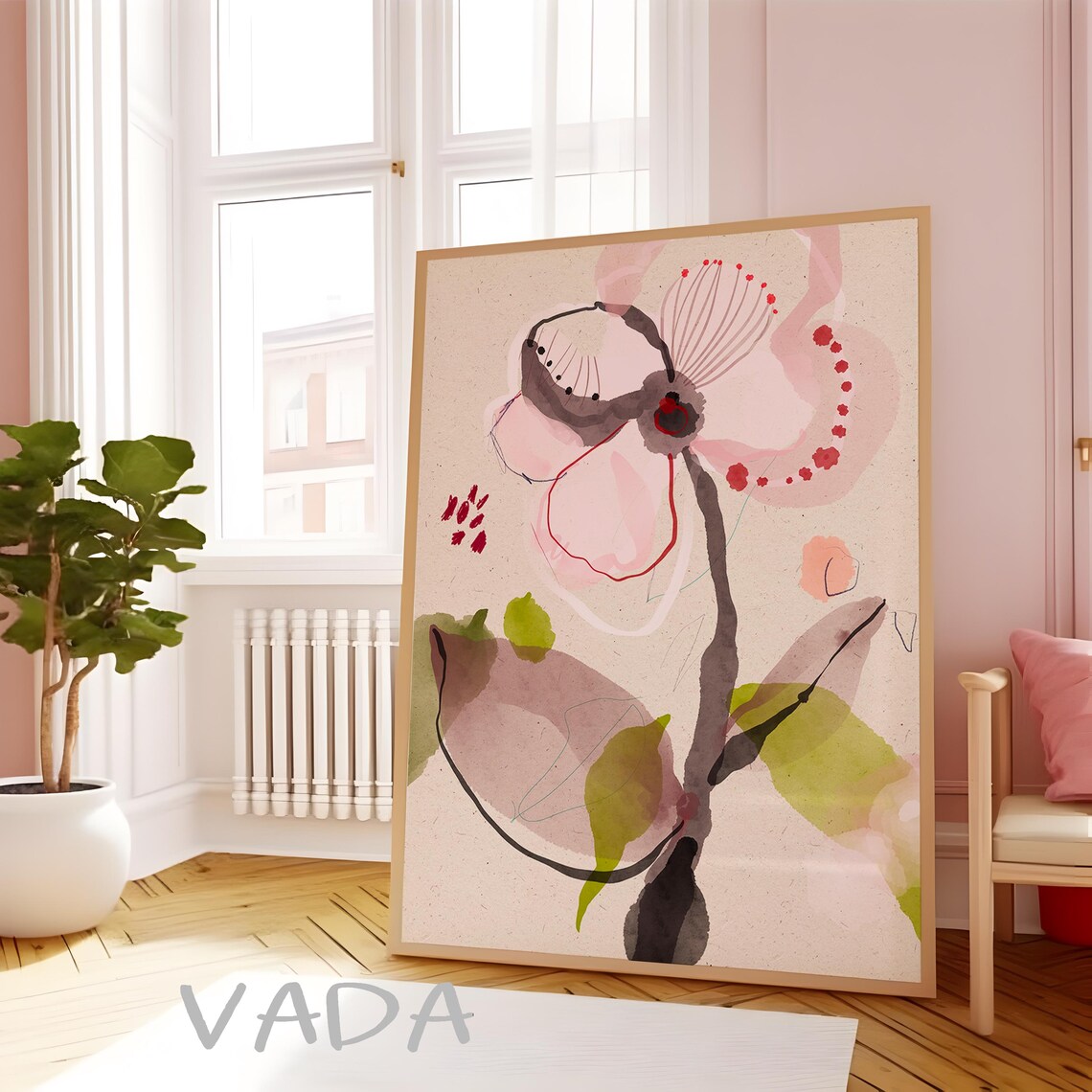 Pink Floral Watercolor Botanical Flower Art Print - Image 3