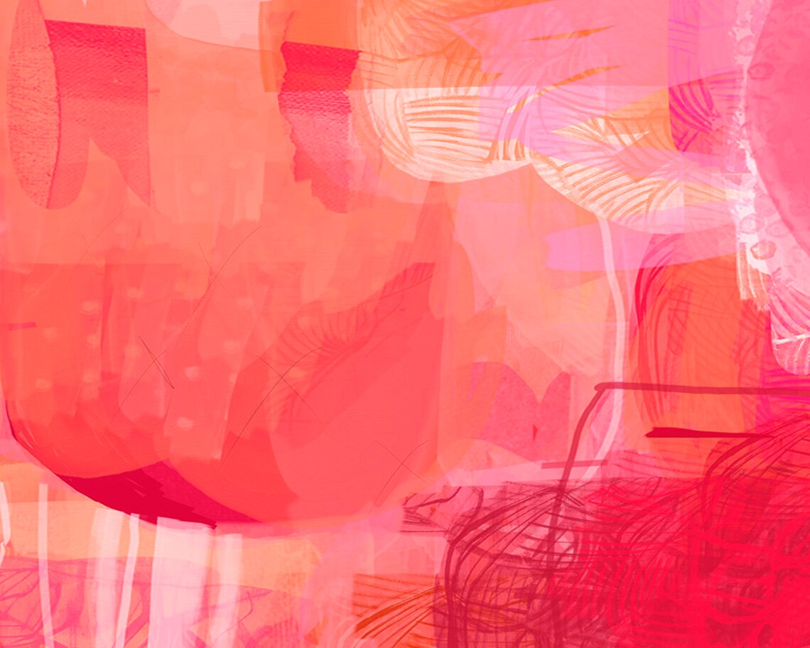 Hot Pink Red Abstract Painting, Trendy Wall Art Print - Image 2