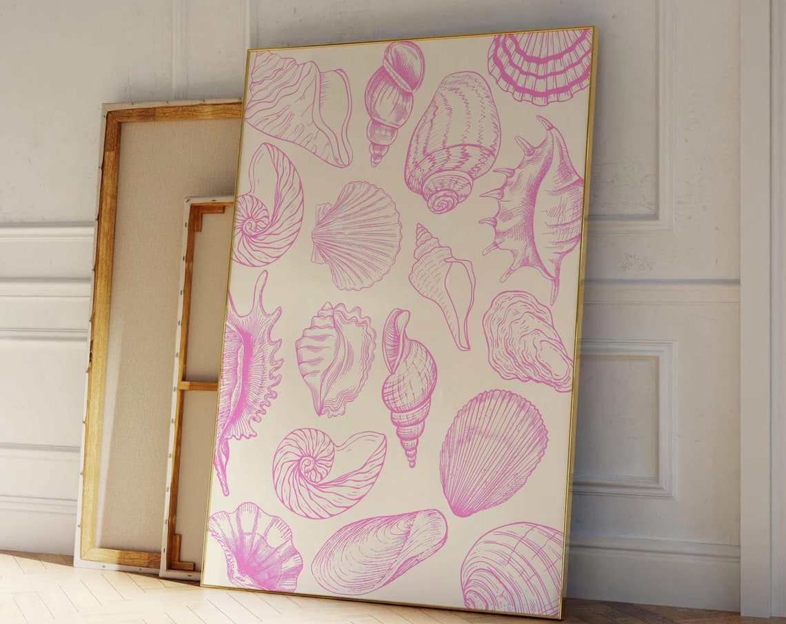 Pink Seashell Line Art Collage Coastal Cowgirl Aesthetic Poster - Image 4
