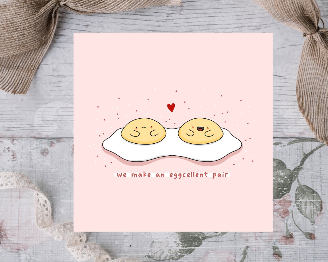 Fried Egg Couple Eggcellent Pair Love Anniversary Card Print - Image 3