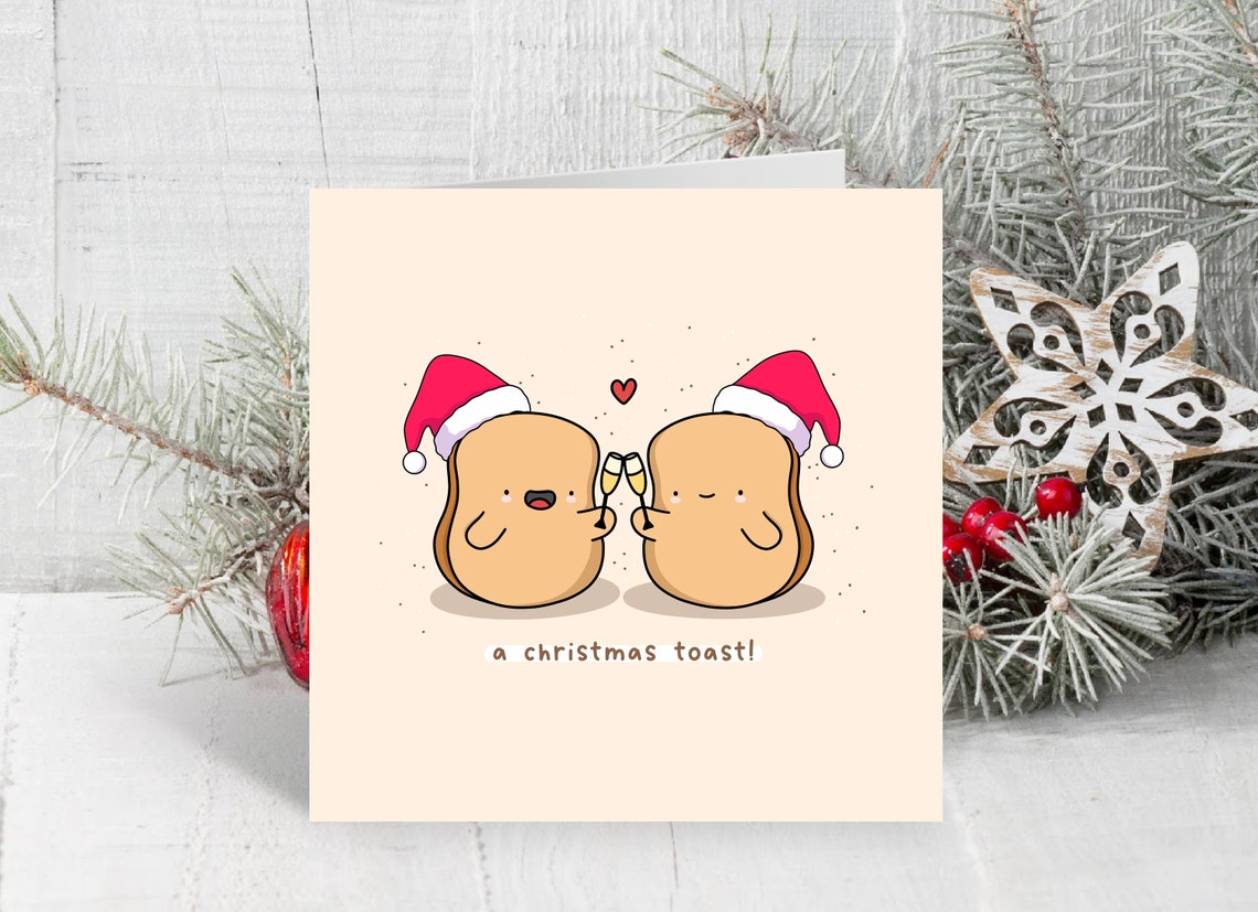 Kawaii Toast Christmas Pun Poster with Champagne Toast Santa Hats - Image 4
