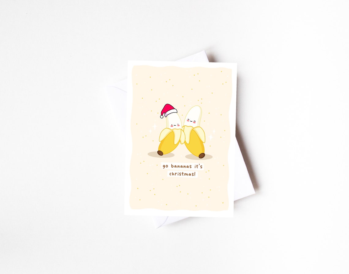 Kawaii Banana Christmas Pun Poster with Santa Hat Go Bananas - Image 5