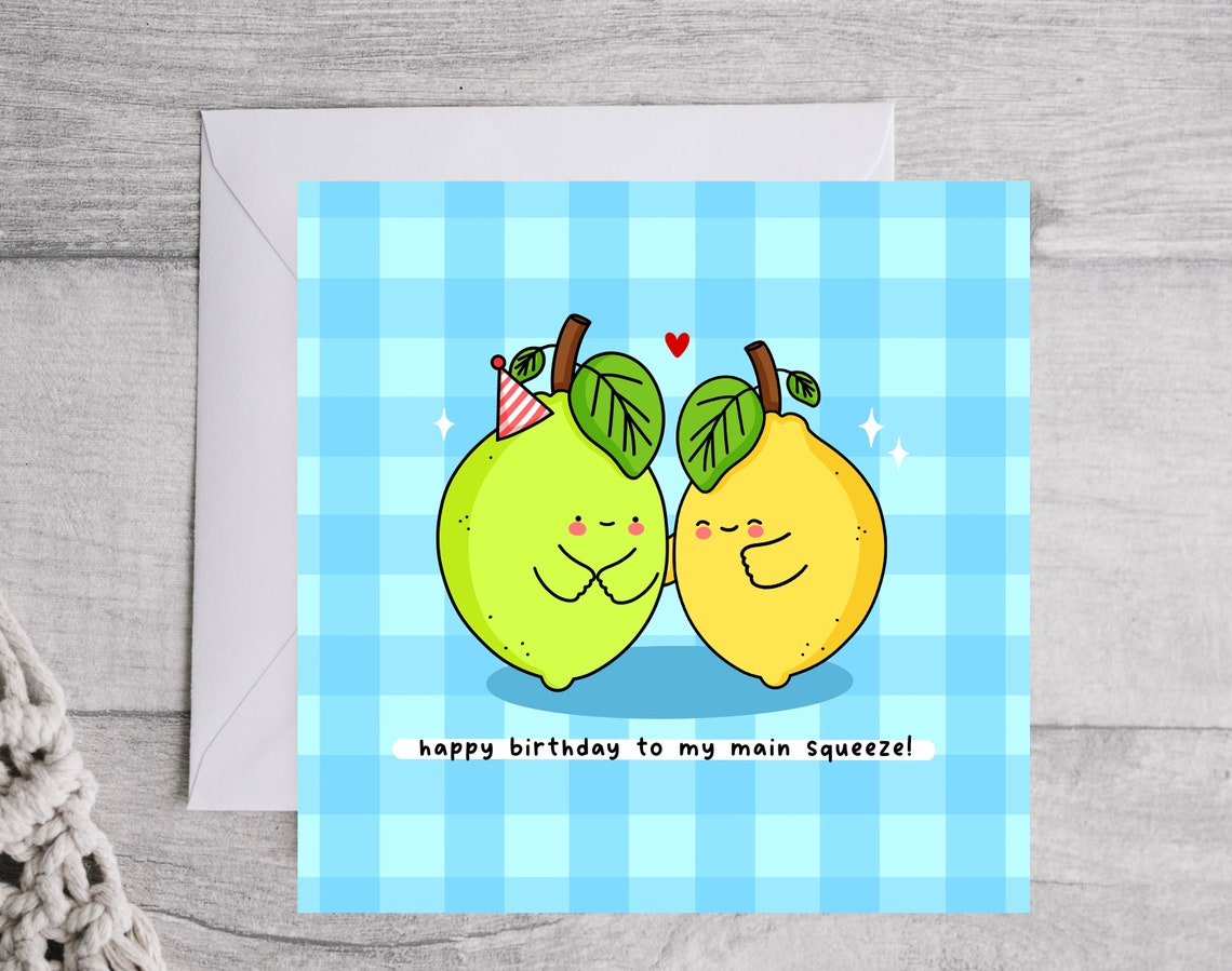 Kawaii Happy Birthday to My Main Squeeze Lemon Lime Pun Print - Image 5