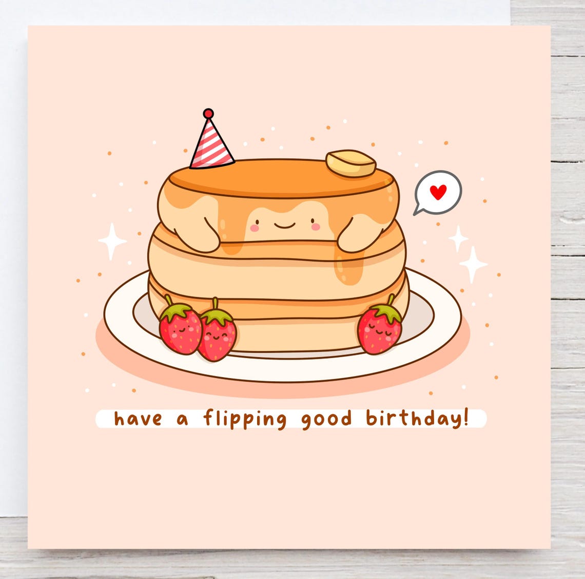 Cute Pancake Stack With Party Hat Flipping Birthday Card Print