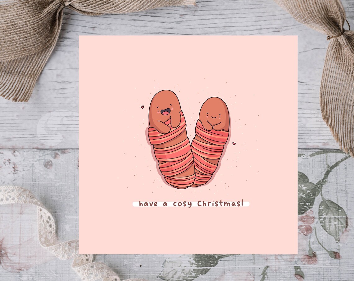 Cute Pigs In Blankets Have A Cosy Christmas Kawaii Card Wall Art - Image 2