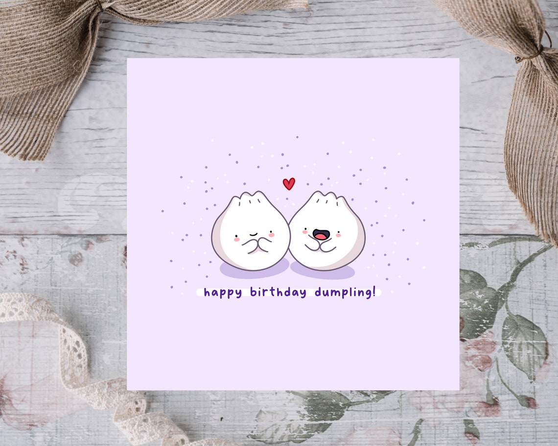Cute Dumpling Pair Happy Birthday Dumpling Card Kawaii Print - Image 2