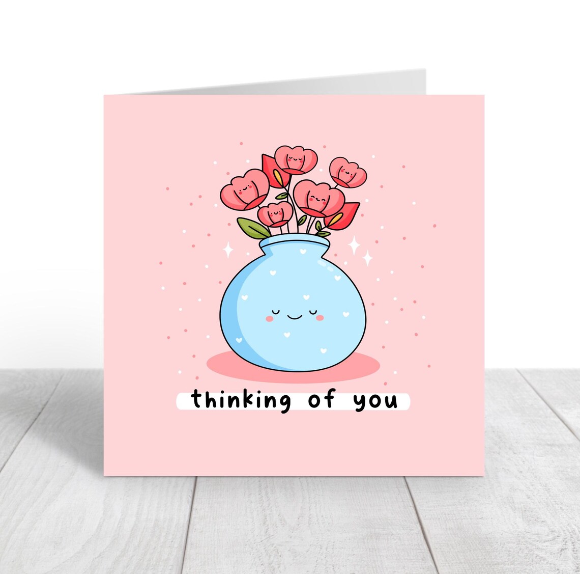 Thinking of You Sweet Flower Vase Kawaii Greeting Card Poster - Image 2