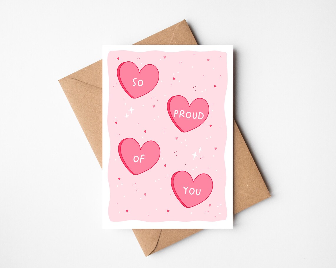 So Proud Of You Pink Heart Candy Encouragement Card Art Poster - Image 3
