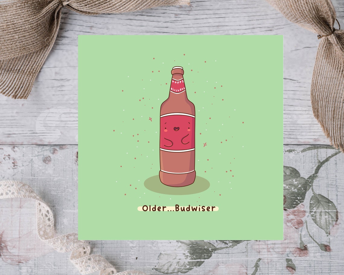 Kawaii Beer Bottle Older Budwiser Birthday Funny Pun Art Print - Image 2