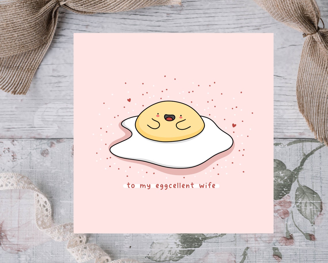 Happy Smiling Fried Egg Eggcellent Wife Birthday Card Cute Print - Image 3