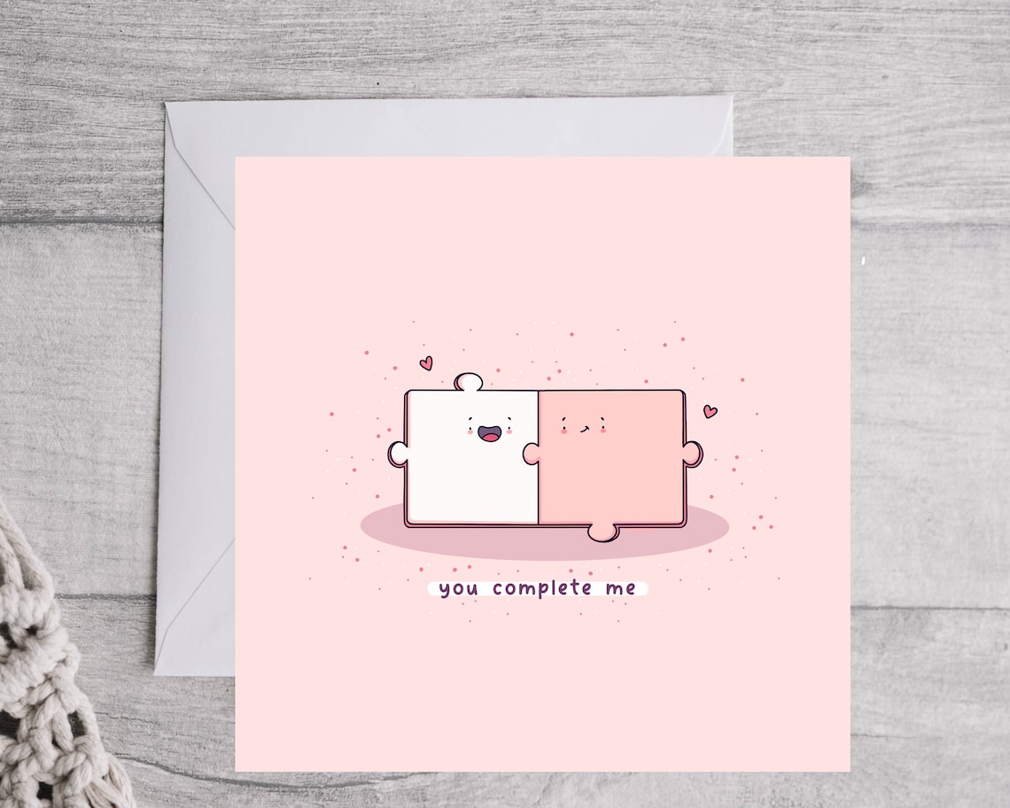 You Complete Me Sweet Puzzle Pieces Kawaii Love Card Art Poster - Image 3
