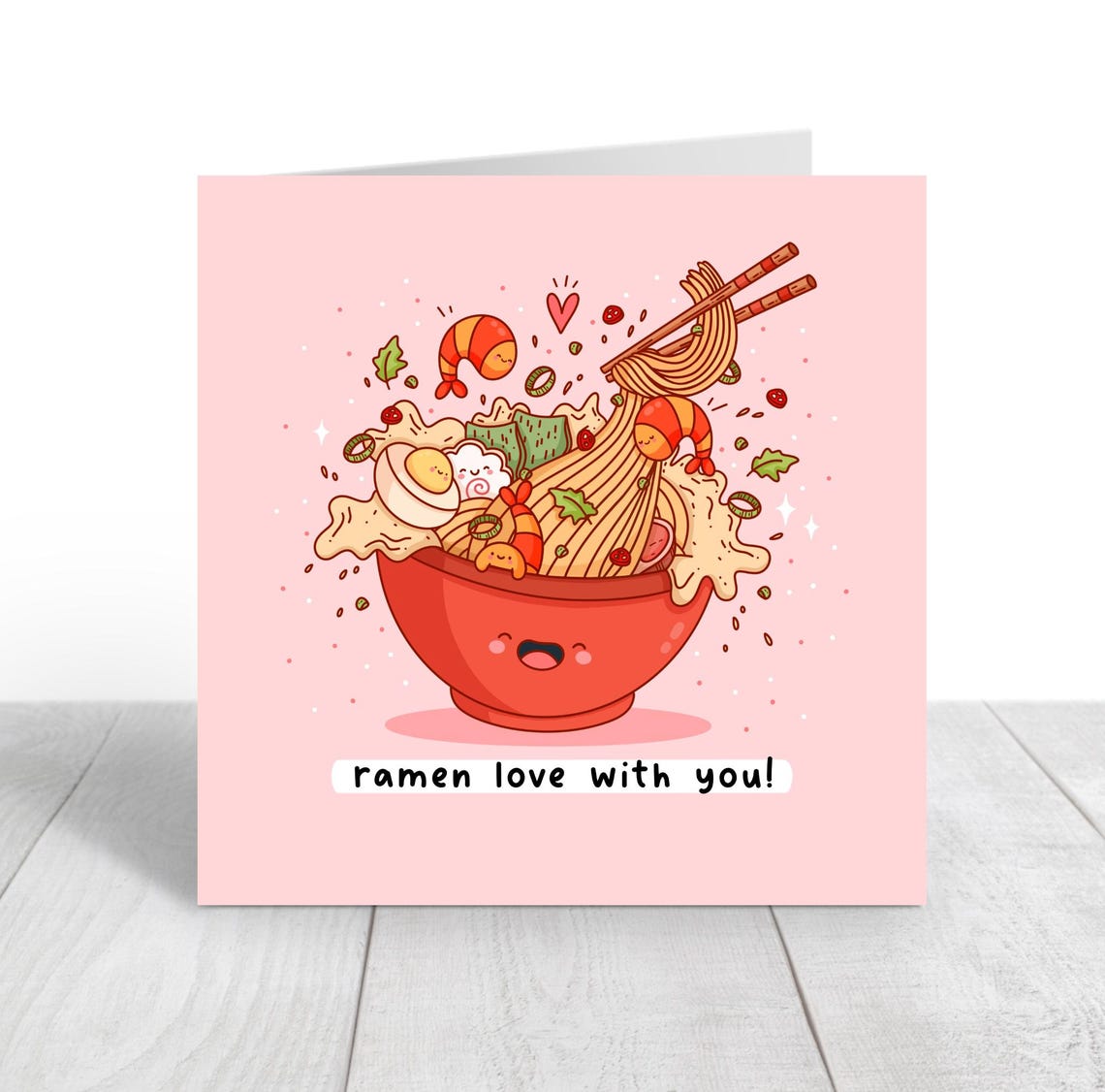 Kawaii Ramen Bowl Love Pun Poster with Noodles Shrimp and Egg - Image 2