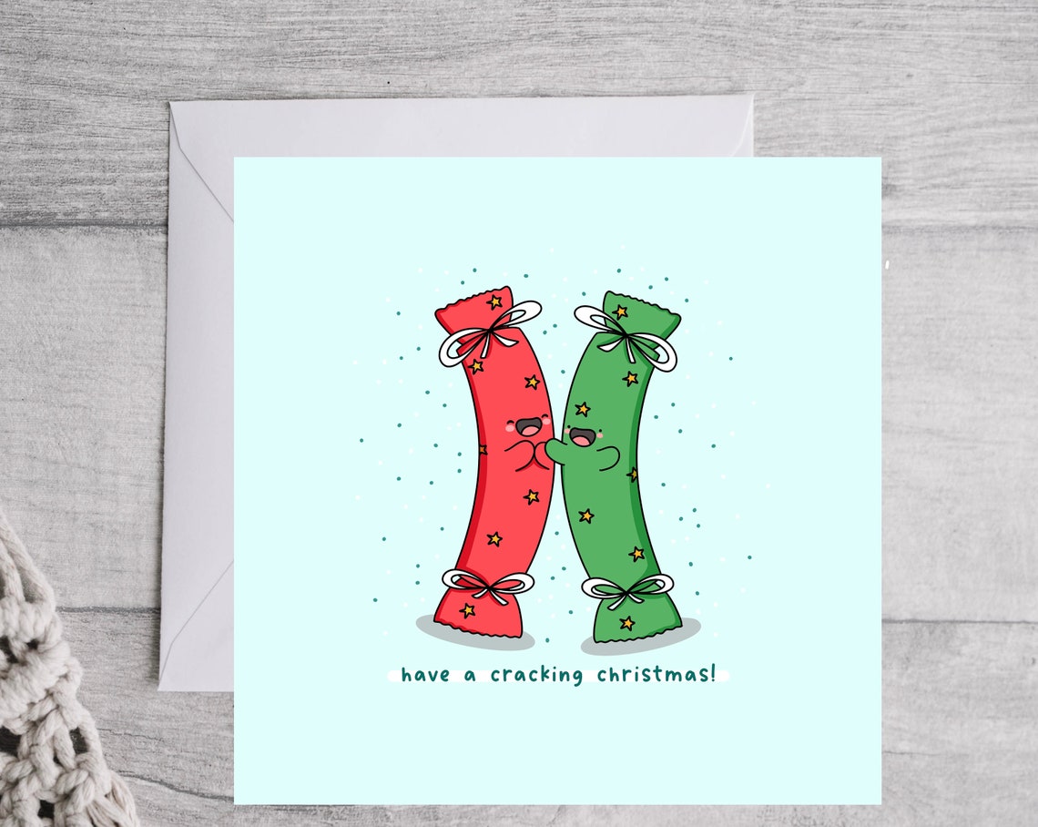 Kawaii Christmas Crackers Hugging Pun Poster with Red and Green - Image 2