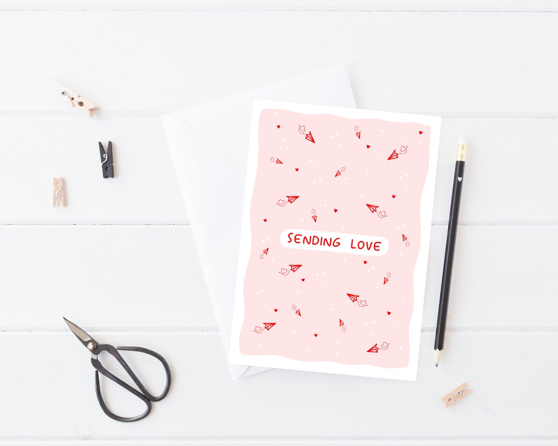 Sending Love Red Paper Planes Heart Pattern Love Card Poster - Image 4