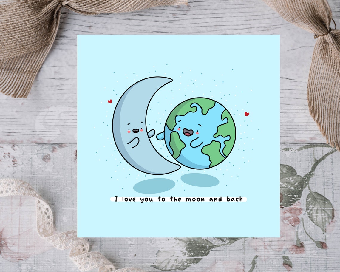 Cute Smiling Moon and Earth I Love You to the Moon Card Print - Image 2