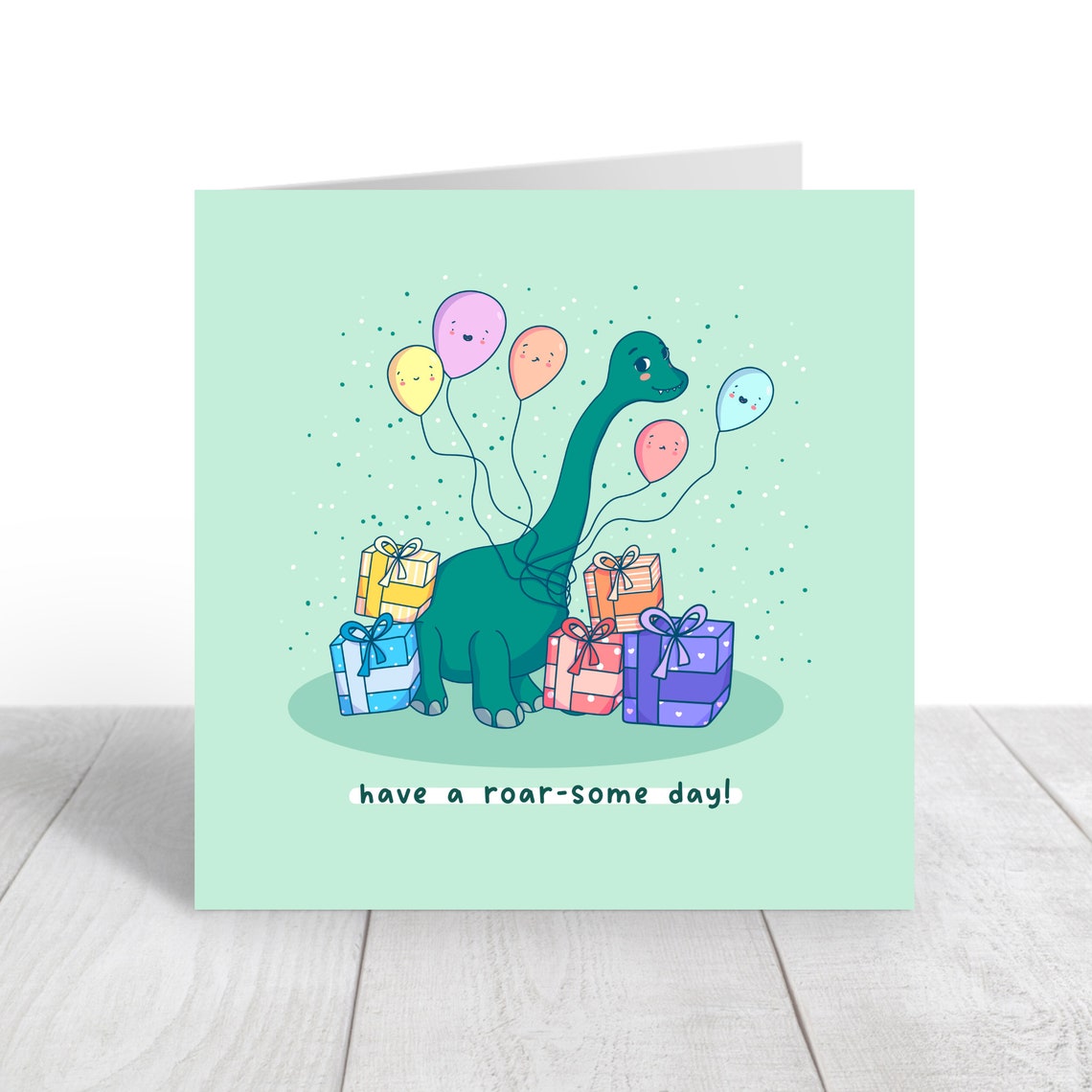 Cute Kawaii Dinosaur Holding Balloons Roar Some Day Art Print - Image 4