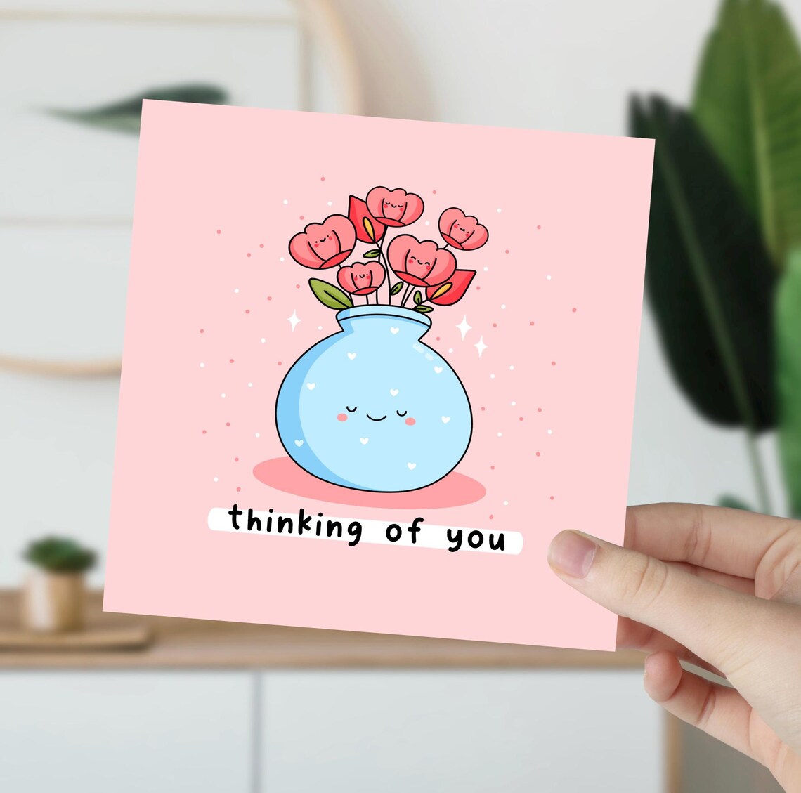 Thinking of You Sweet Flower Vase Kawaii Greeting Card Poster - Image 5