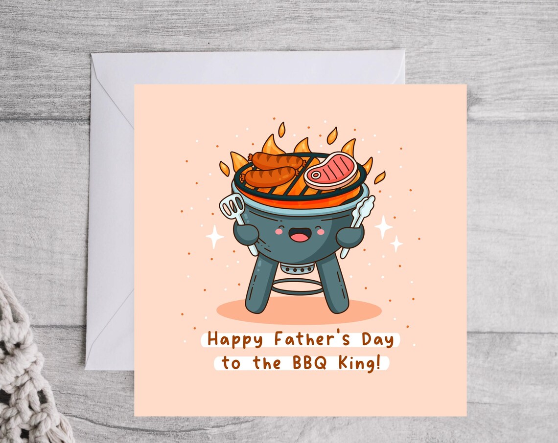 Kawaii Happy Fathers Day to the BBQ King Grill Pun Art Print - Image 5