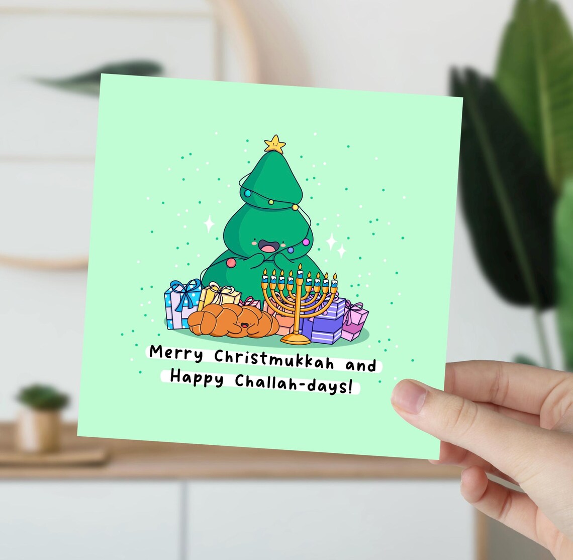 Christmas Tree Menorah Merry Christmukkah Happy Challah-Days Wall Art - Image 6