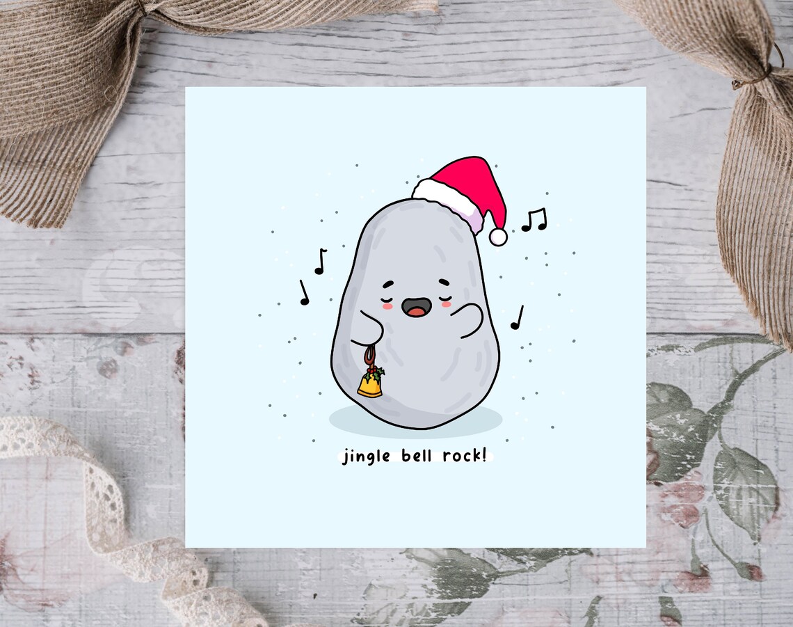 Jingle Bell Rock Singing Stone Christmas Illustrated Card Print - Image 3