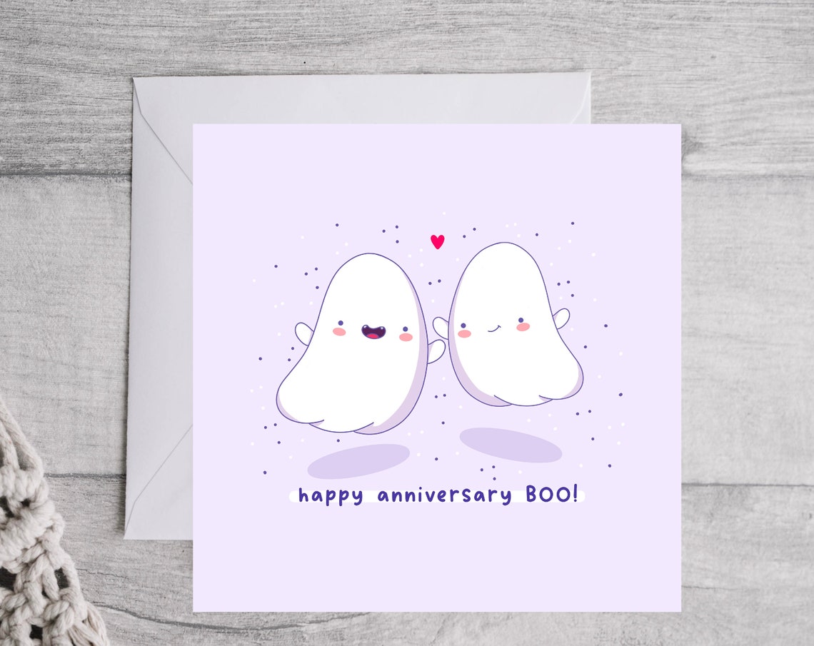 Happy Anniversary Boo Kawaii Ghost Couple Love Card Gift Poster - Image 3