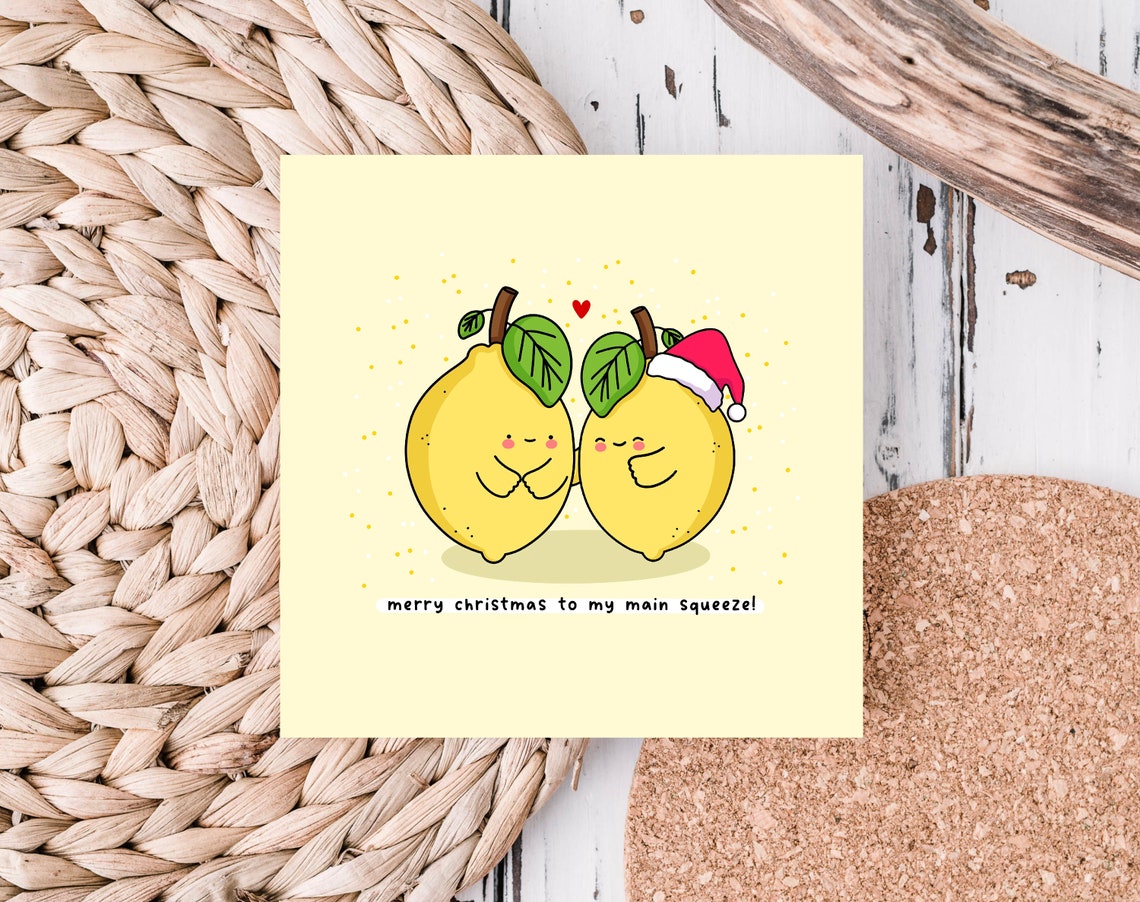 Kawaii Lemon Couple Santa Hat Merry Christmas Main Squeeze Wall Art - Image 2