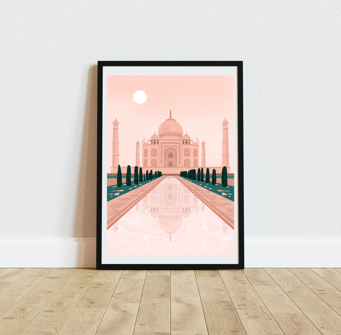 Taj Mahal India Daytime Soft Pink Sky Reflection Travel Art Print - Image 4