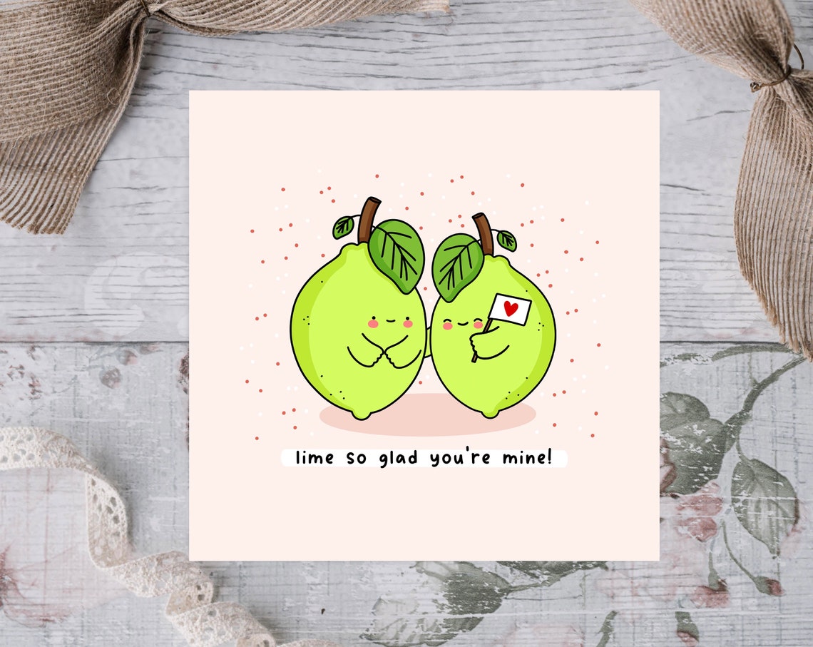 Kawaii Lime Pair Heart Flag Lime So Glad Youre Mine Wall Art - Image 3