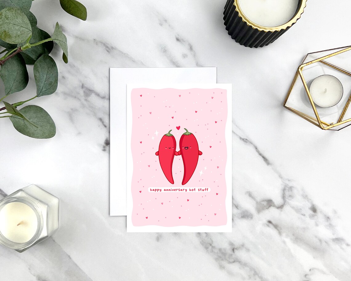 Happy Anniversary Hot Stuff Card Funny Pun Anniversary Card Punny Kawaii - Image 3