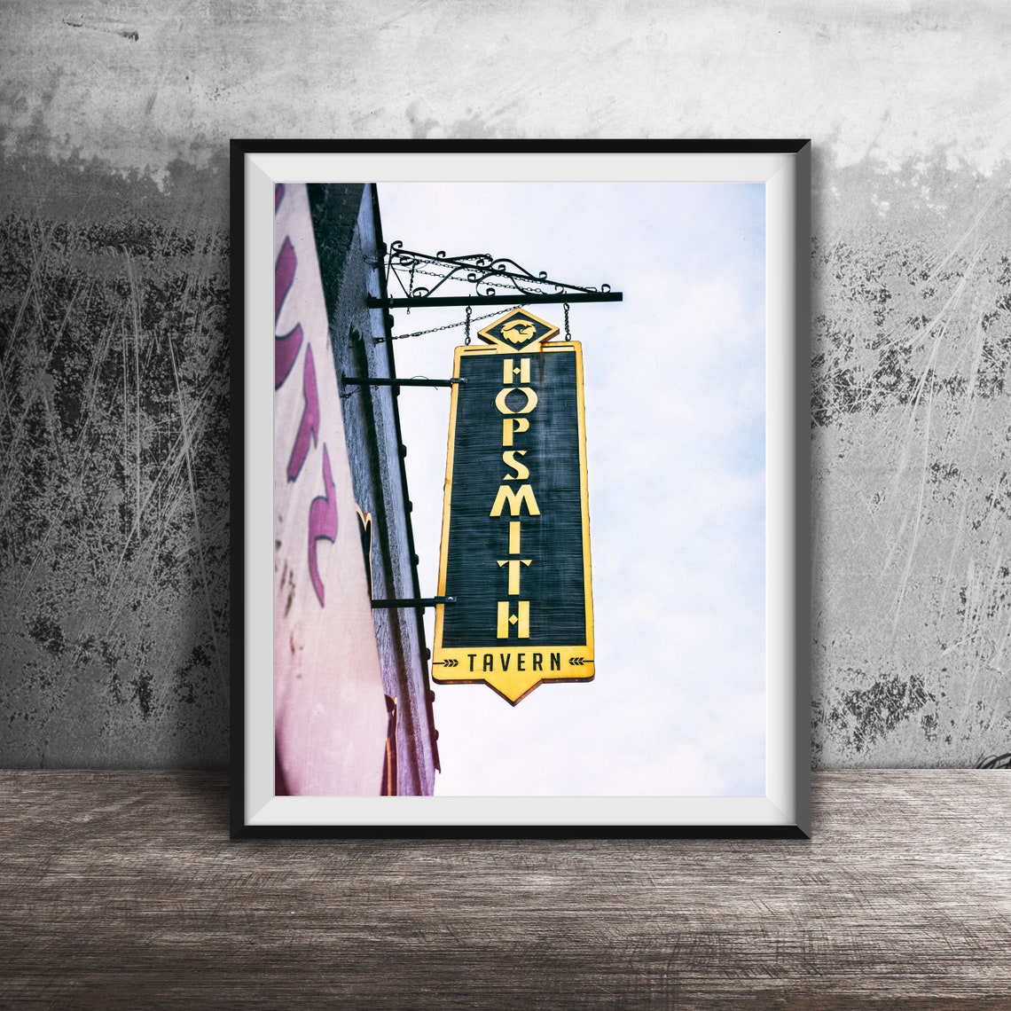 Hopsmith Tavern Gold Hanging Blade Sign Gold Coast Chicago Poster