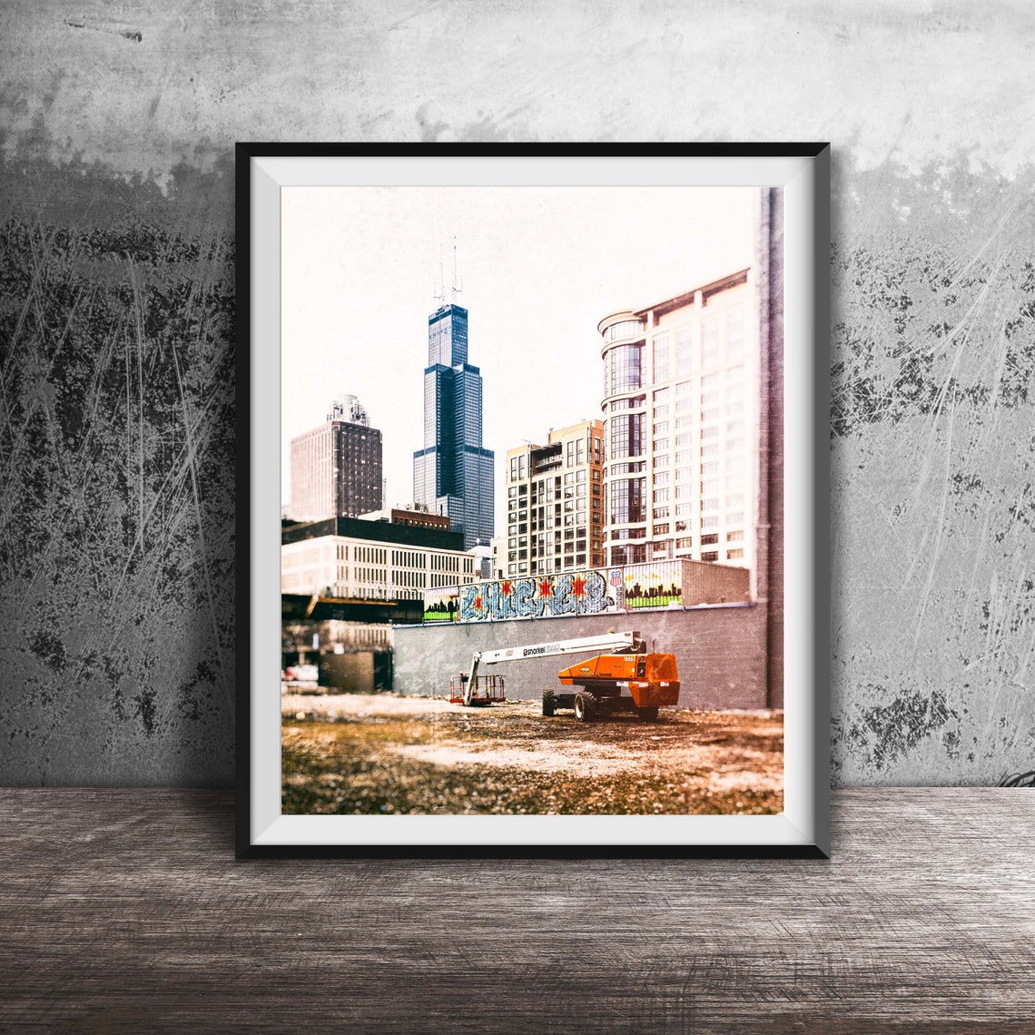 Chicago Skyline Willis Tower Construction Zone Art Photo Poster