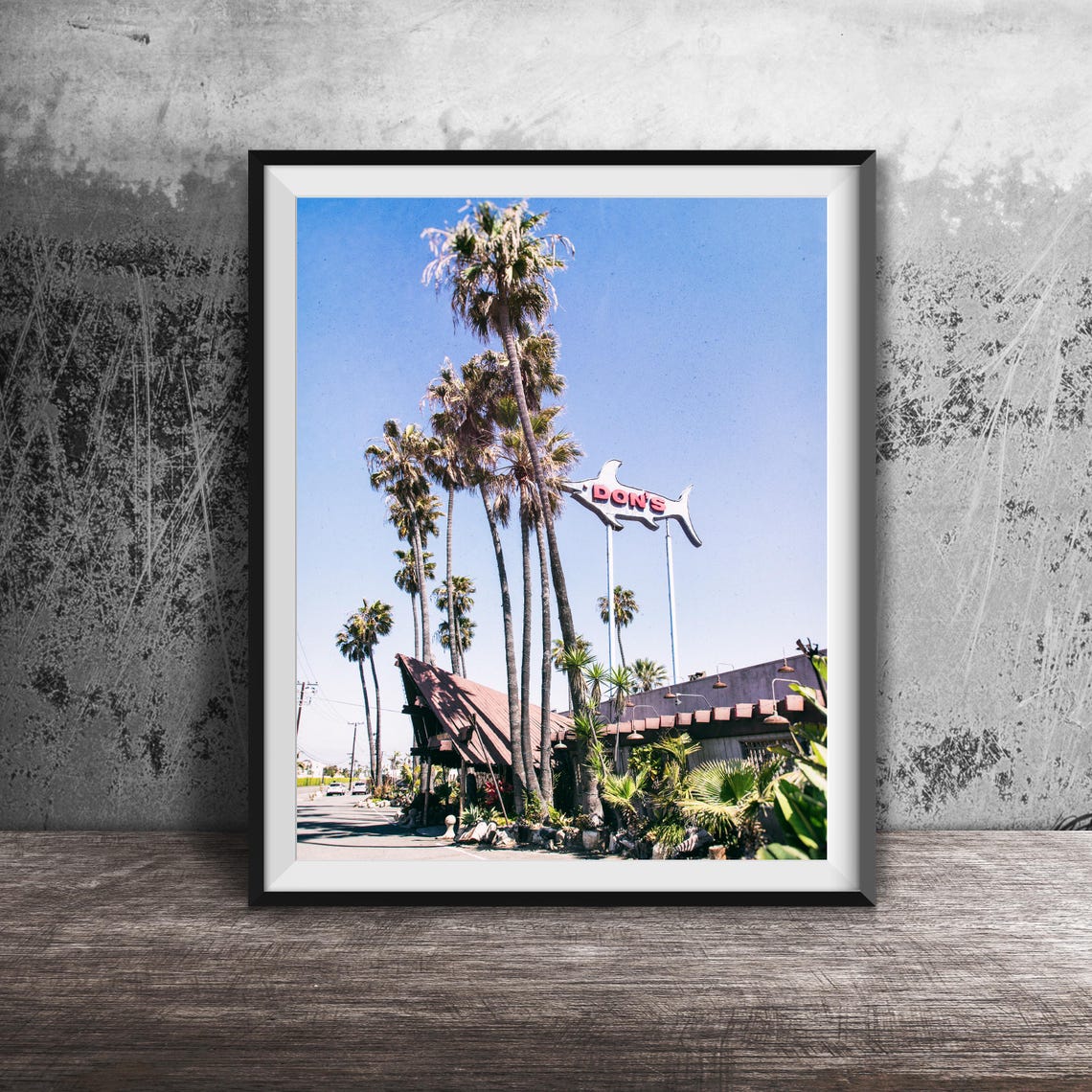 Don the Beachcomber Tiki Bar Shark Sign Palm Trees Daytime Poster