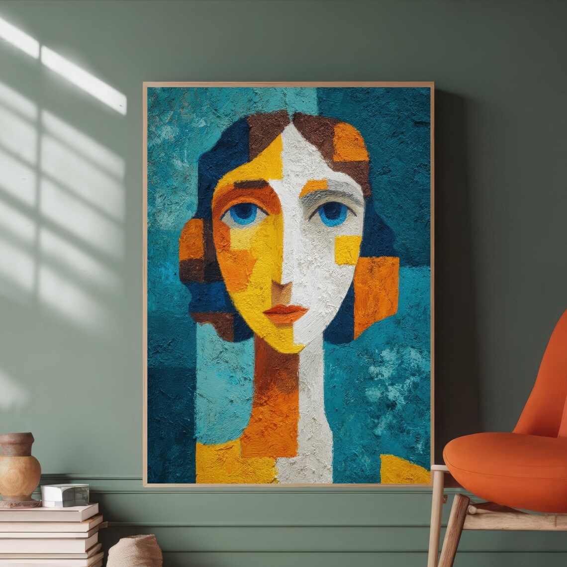 Abstract Woman Portrait Art Print Modern Geometric Colorful Female Face Wall Decor