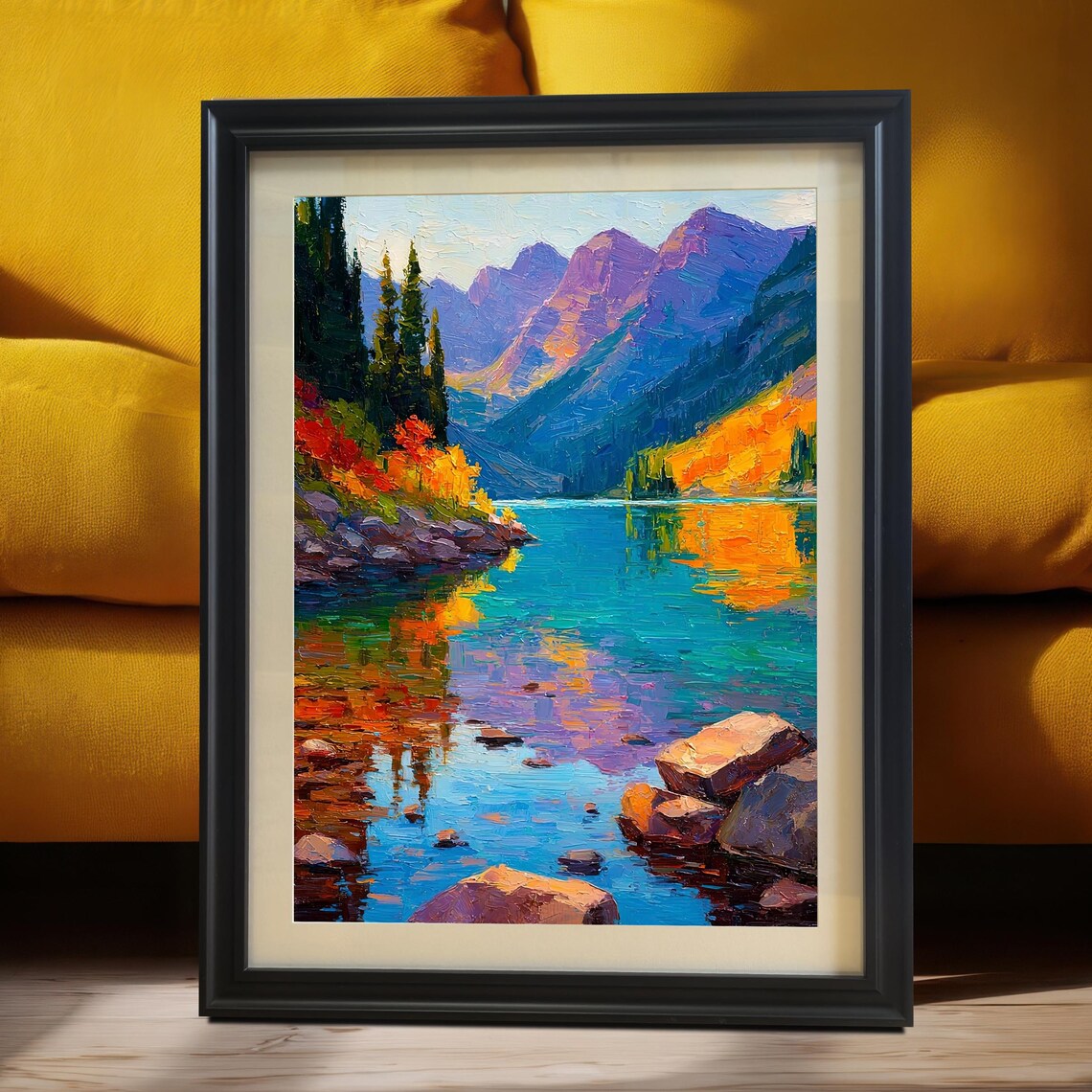 Autumn Mountain Lake, Impasto Landscape Art Print