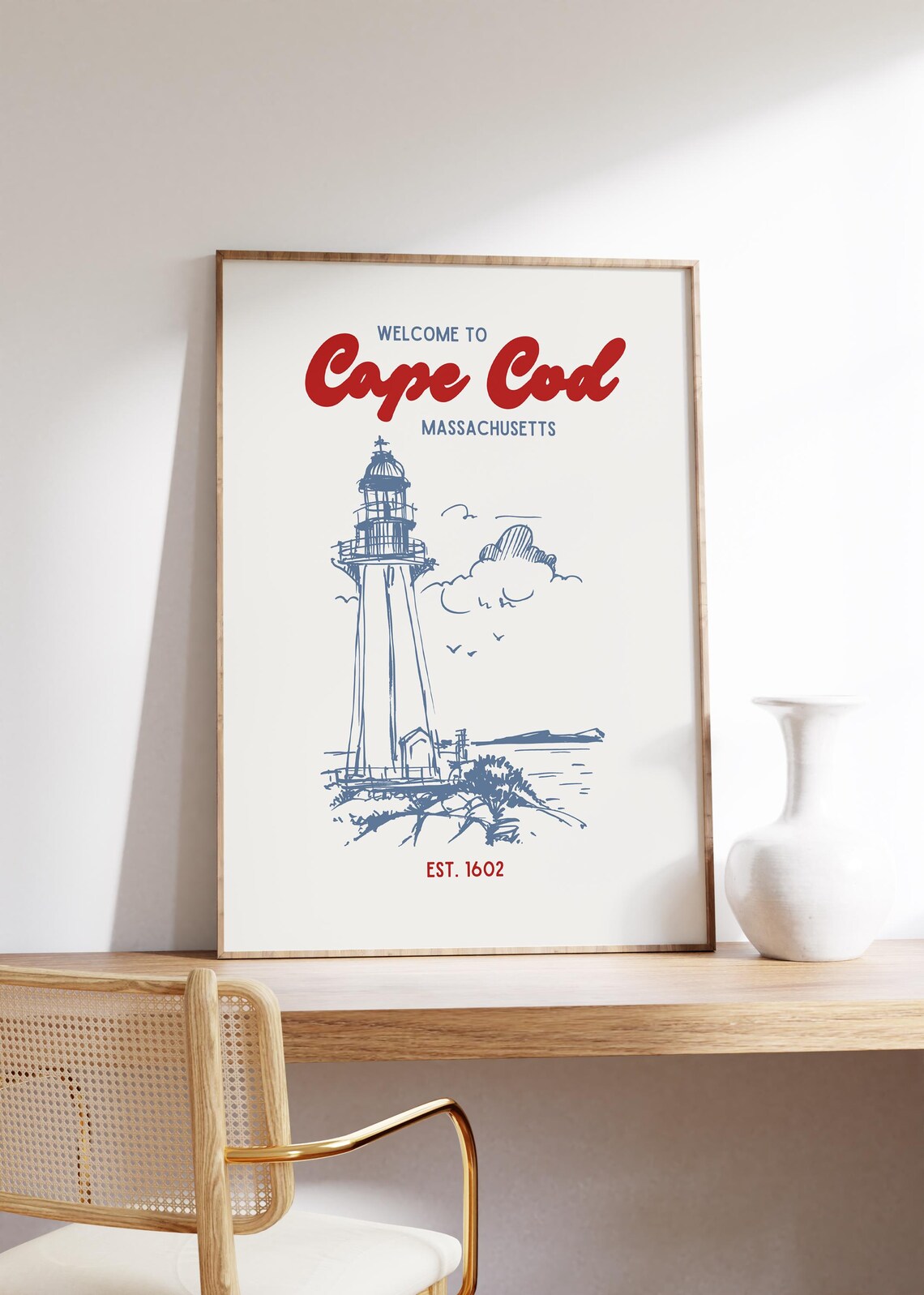 Cape Cod Lighthouse Art Print, Maritime Nautical