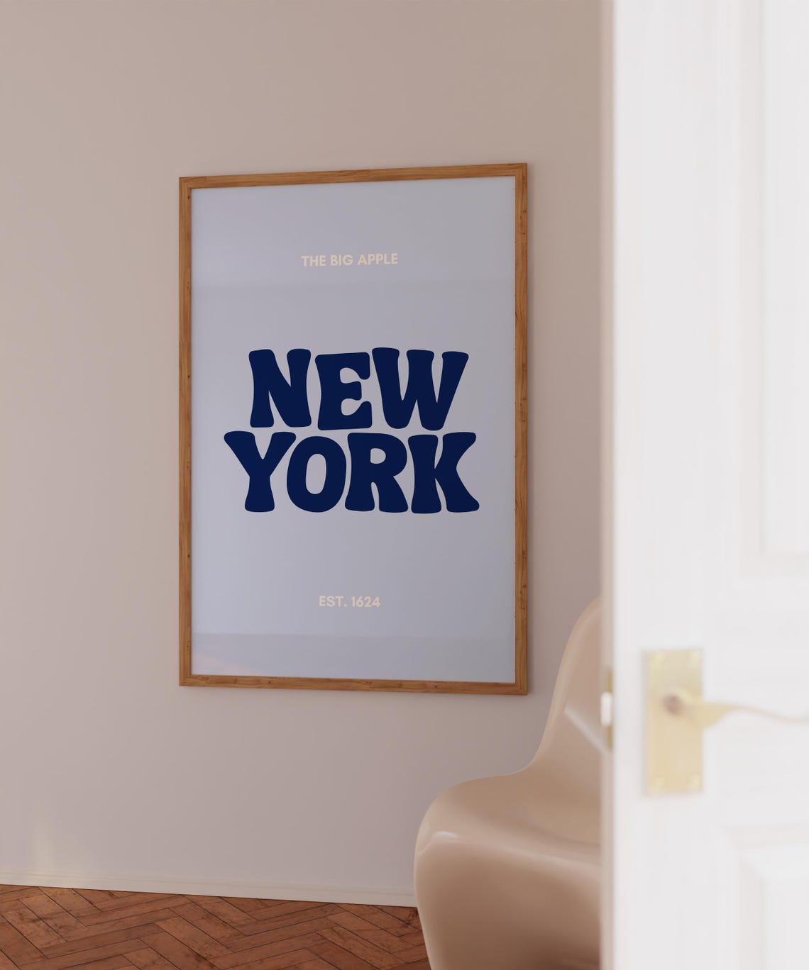 New York Big Apple Retro Blue Typography City Slogan Wall Poster