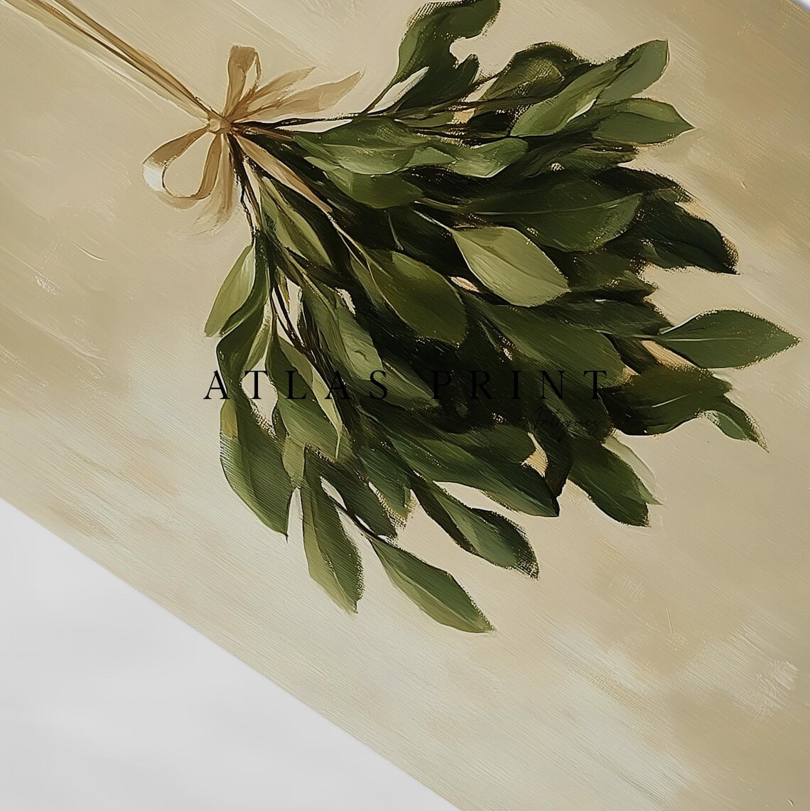 Vintage Mistletoe Sprig Oil Painting Neutral Botanical Holiday Poster - Image 4