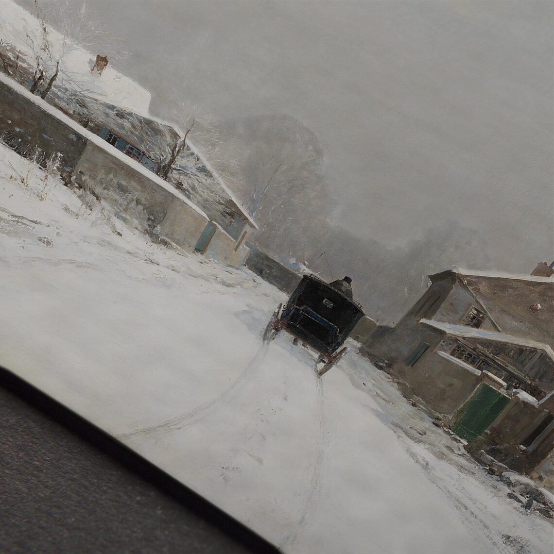 Snowy Village Street Horse Carriage Vintage Winter Painting Print - Image 4