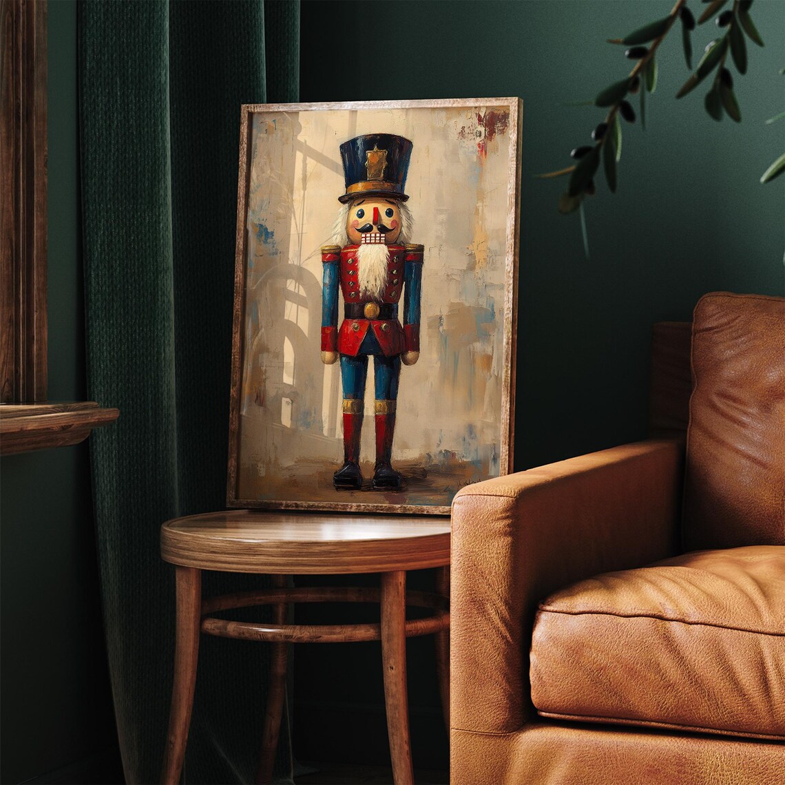 Blue Red Nutcracker Soldier Vintage Oil Painting Christmas Wall Art - Image 3